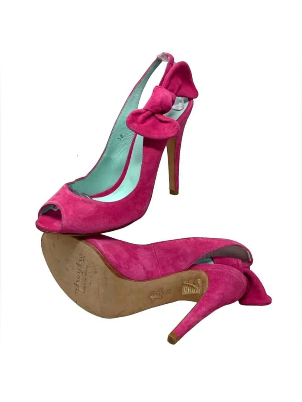MELLOW YELLOW Nuevo Pink Suede Peep Toe Slingback Bow Pumps